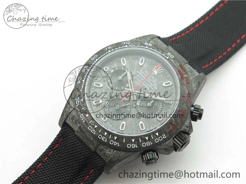 FashionForward Daytona DIW Carbon OMF Best Edition Carbon Black Dial Red Hand on Black Nylon Strap A 2846
