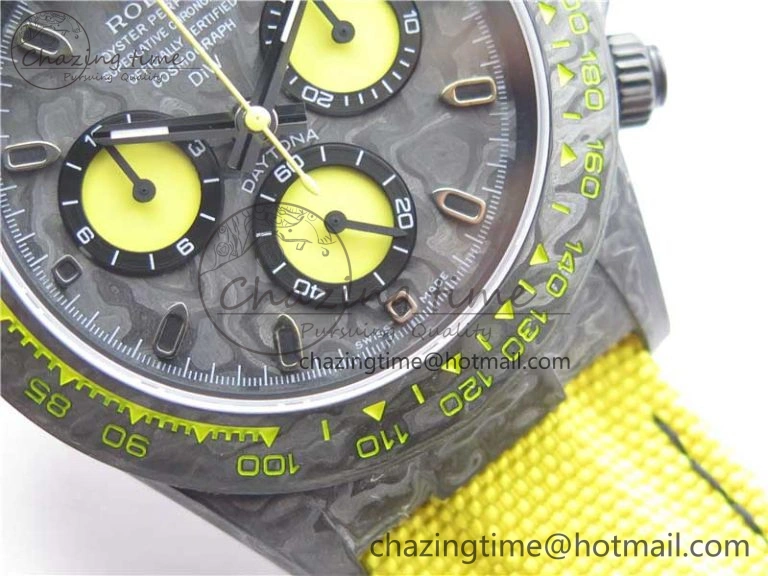 EasyCare Daytona DIW Carbon OMF Best Edition Carbon Yellow Dial on Yellow Nylon Strap A 2841