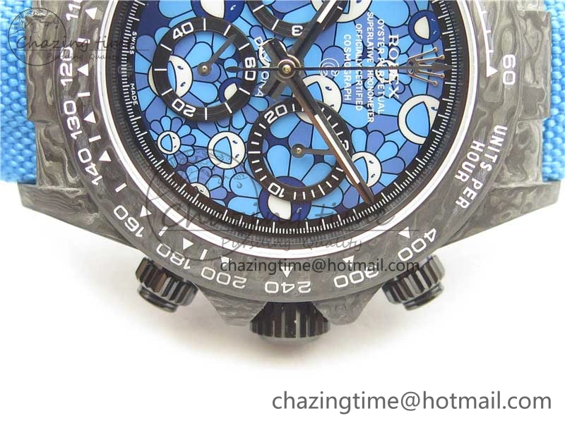 Efficient Daytona DIW Carbon OMF Best Edition Light Blue Dial on Light Blue Nylon Strap A 2844