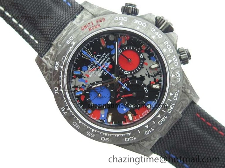 Sporty Daytona DIW Carbon OMF Best Edition Red Blue Dial Blue Hand on Black Nylon Strap A 2848