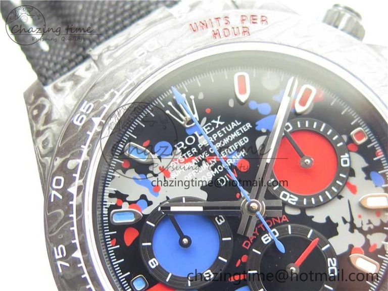 Sporty Daytona DIW Carbon OMF Best Edition Red Blue Dial Blue Hand on Black Nylon Strap A 2848