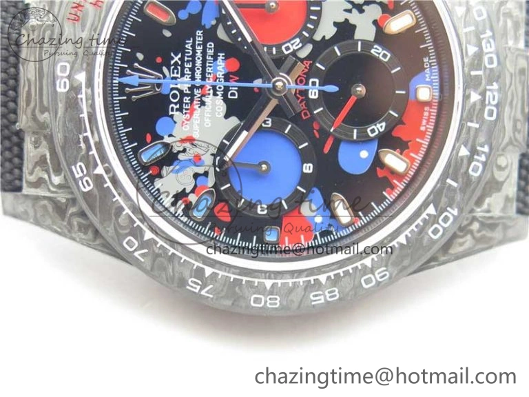 Sporty Daytona DIW Carbon OMF Best Edition Red Blue Dial Blue Hand on Black Nylon Strap A 2848