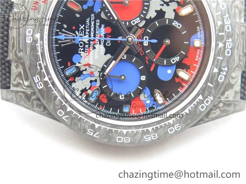 Sporty Daytona DIW Carbon OMF Best Edition Red Blue Dial Blue Hand on Black Nylon Strap A 2848