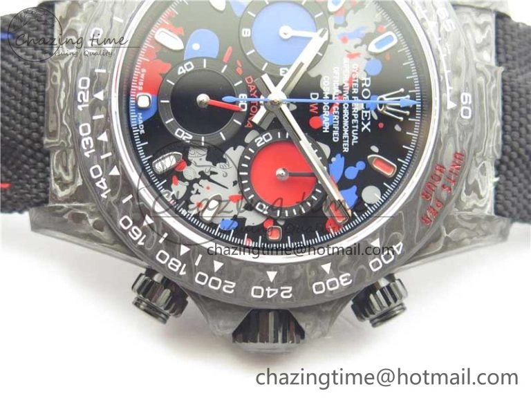 Sporty Daytona DIW Carbon OMF Best Edition Red Blue Dial Blue Hand on Black Nylon Strap A 2848