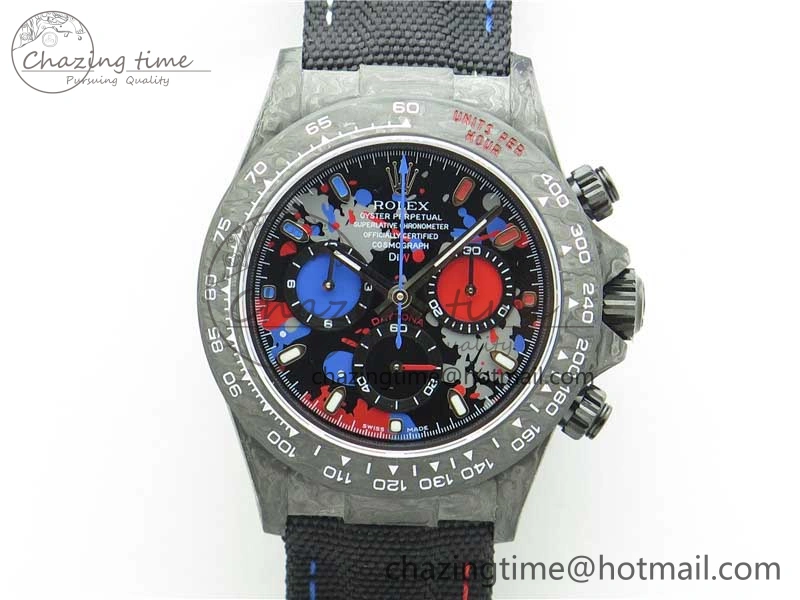Sporty Daytona DIW Carbon OMF Best Edition Red Blue Dial Blue Hand on Black Nylon Strap A 2848