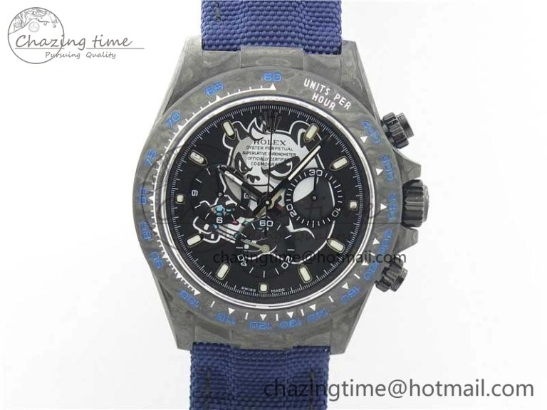 Resilient Daytona DIW Carbon V2 WWF Best Edition Black Dial On Dark Blue Nylon Strap A 3106
