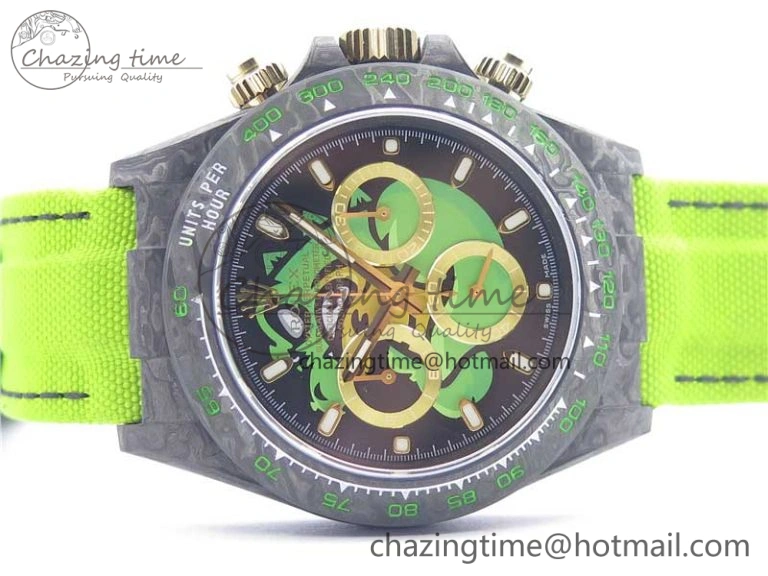SportInspired Daytona DIW Carbon V2 WWF Best Edition Black Green Dial On Green Nylon Strap A 3110