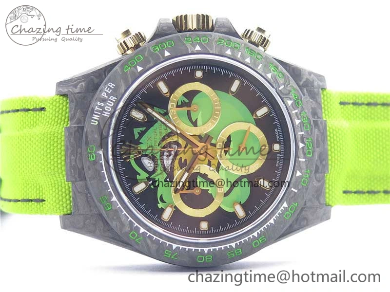SportInspired Daytona DIW Carbon V2 WWF Best Edition Black Green Dial On Green Nylon Strap A 3110