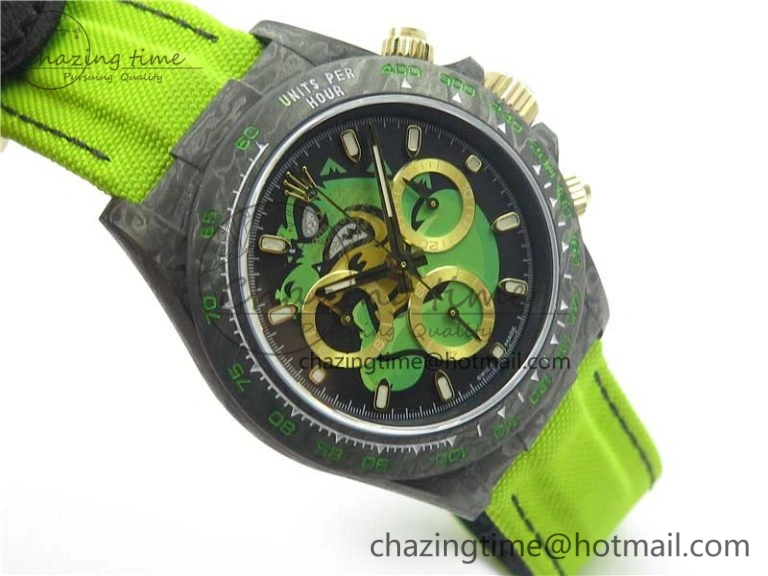 SportInspired Daytona DIW Carbon V2 WWF Best Edition Black Green Dial On Green Nylon Strap A 3110