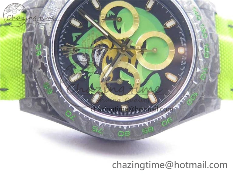 SportInspired Daytona DIW Carbon V2 WWF Best Edition Black Green Dial On Green Nylon Strap A 3110