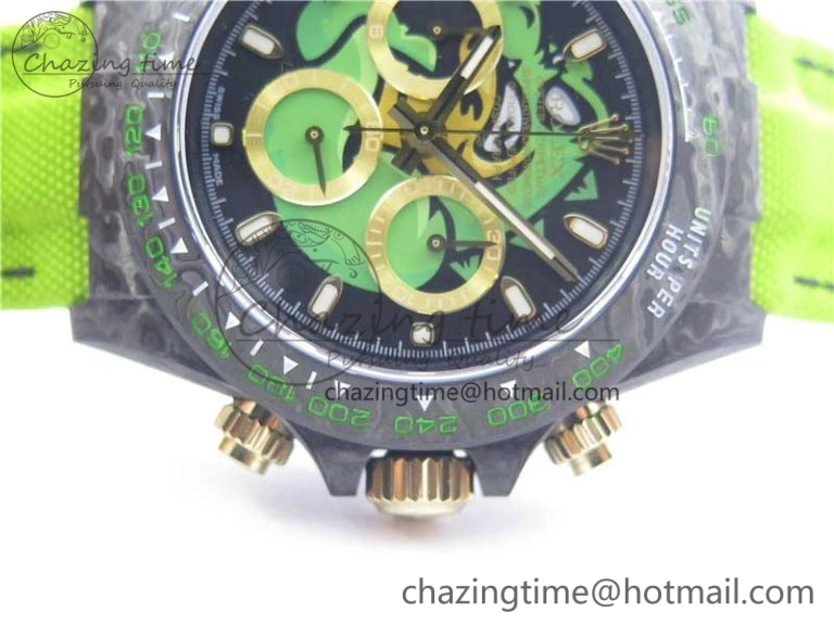 SportInspired Daytona DIW Carbon V2 WWF Best Edition Black Green Dial On Green Nylon Strap A 3110