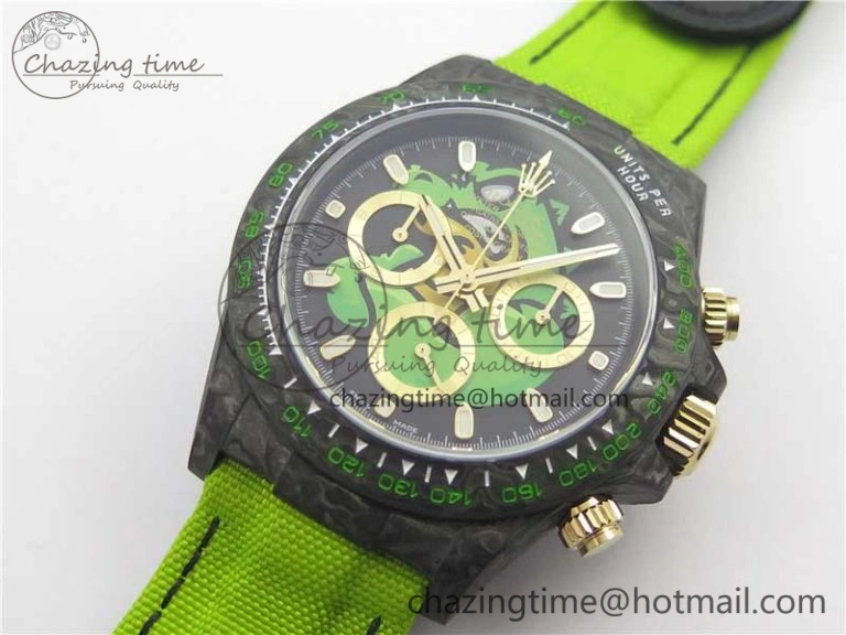 SportInspired Daytona DIW Carbon V2 WWF Best Edition Black Green Dial On Green Nylon Strap A 3110