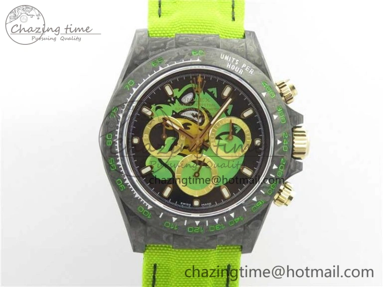 SportInspired Daytona DIW Carbon V2 WWF Best Edition Black Green Dial On Green Nylon Strap A 3110
