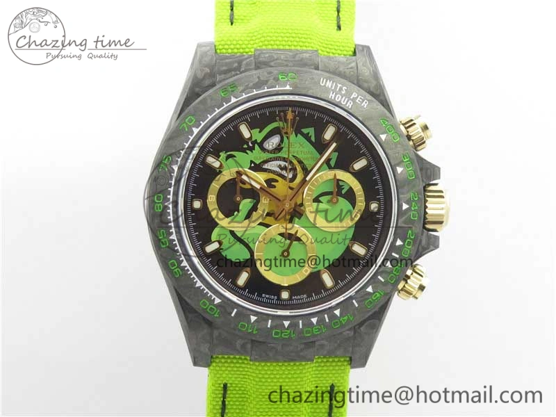 SportInspired Daytona DIW Carbon V2 WWF Best Edition Black Green Dial On Green Nylon Strap A 3110