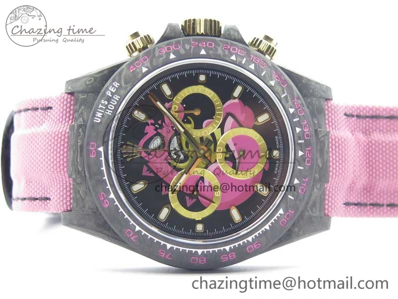 Lightweight Daytona DIW Carbon V2 WWF Best Edition Black Pink Dial On Pink Nylon Strap A 3113