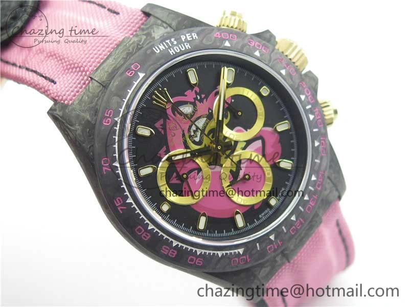 Lightweight Daytona DIW Carbon V2 WWF Best Edition Black Pink Dial On Pink Nylon Strap A 3113