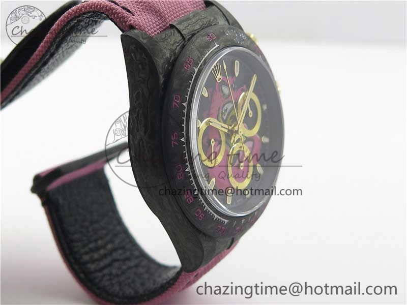 Lightweight Daytona DIW Carbon V2 WWF Best Edition Black Pink Dial On Pink Nylon Strap A 3113