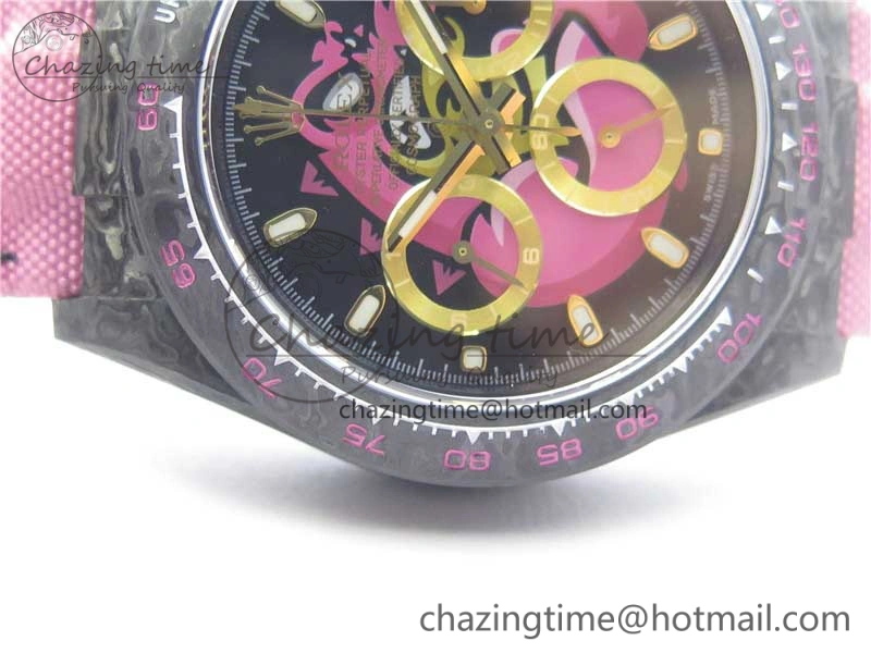 Lightweight Daytona DIW Carbon V2 WWF Best Edition Black Pink Dial On Pink Nylon Strap A 3113
