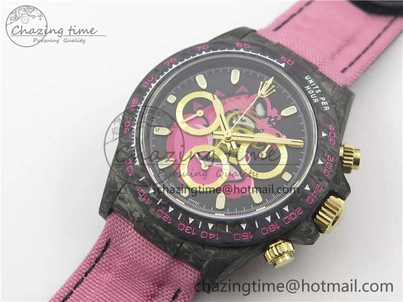 Lightweight Daytona DIW Carbon V2 WWF Best Edition Black Pink Dial On Pink Nylon Strap A 3113
