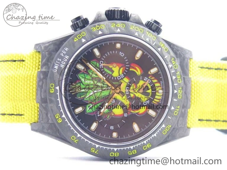 Comfortable Daytona DIW Carbon V2 WWF Best Edition Yellow Skull Dial On Yellow Nylon Strap A 3112