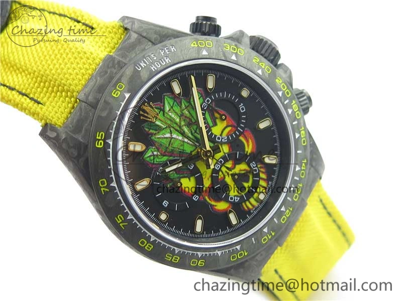 Comfortable Daytona DIW Carbon V2 WWF Best Edition Yellow Skull Dial On Yellow Nylon Strap A 3112