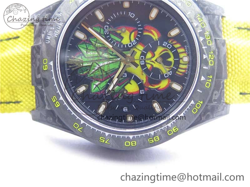 Comfortable Daytona DIW Carbon V2 WWF Best Edition Yellow Skull Dial On Yellow Nylon Strap A 3112