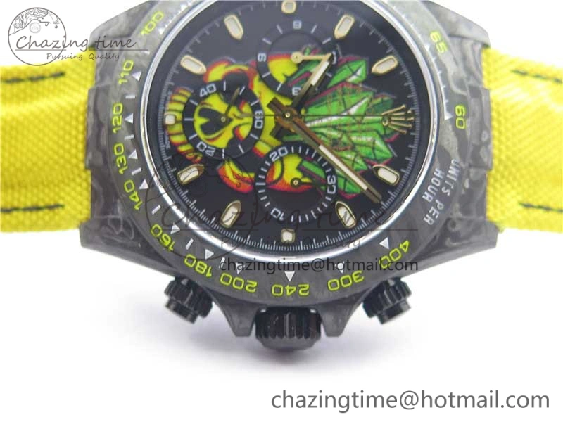 Comfortable Daytona DIW Carbon V2 WWF Best Edition Yellow Skull Dial On Yellow Nylon Strap A 3112