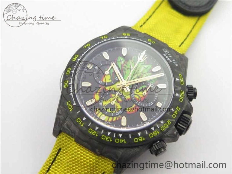 Comfortable Daytona DIW Carbon V2 WWF Best Edition Yellow Skull Dial On Yellow Nylon Strap A 3112