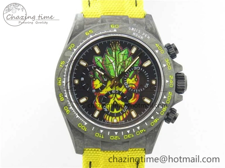 Comfortable Daytona DIW Carbon V2 WWF Best Edition Yellow Skull Dial On Yellow Nylon Strap A 3112