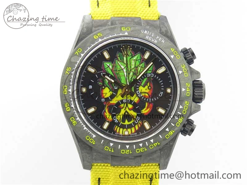 Comfortable Daytona DIW Carbon V2 WWF Best Edition Yellow Skull Dial On Yellow Nylon Strap A 3112