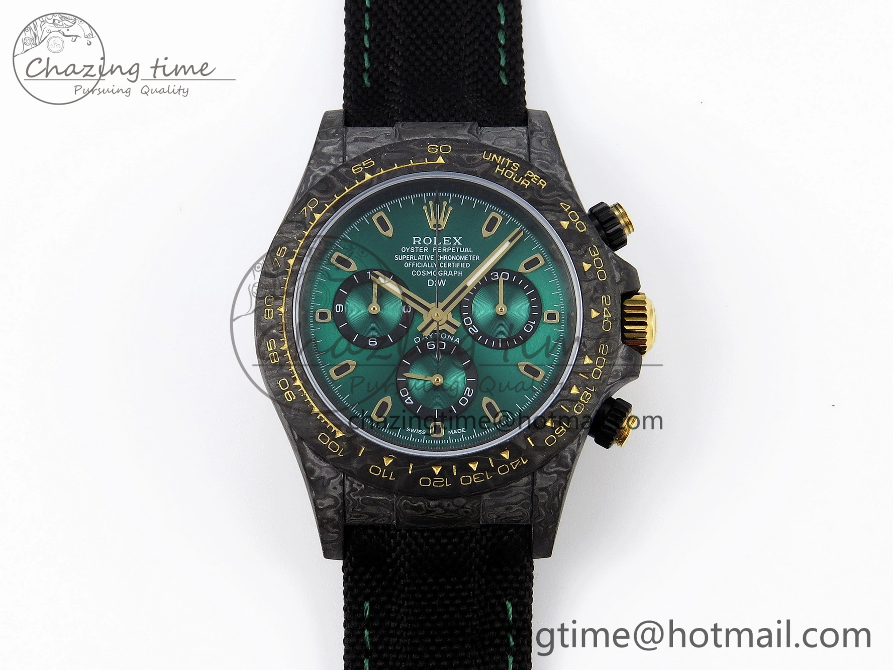 Comfortable Daytona DIW Carbon YG Case and Bezel DIWF Edition Green Dial on Black Nylon Strap A 1883