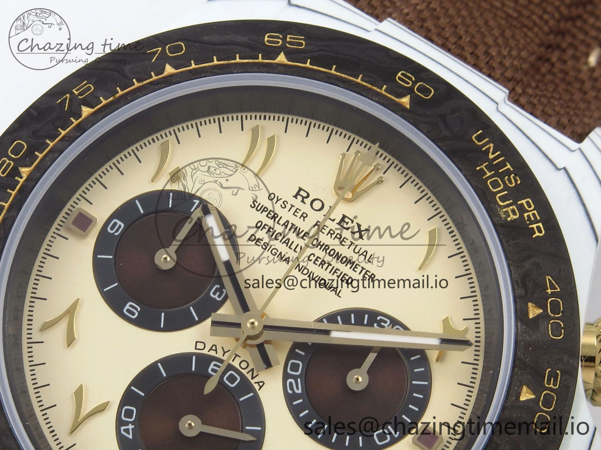 Daytona DIW “DESERT EAGLE”  White Carbon DIWF 1:1 Best Edition Cream Brown Dial on Brown Nylon Strap SH SportInspired 1074