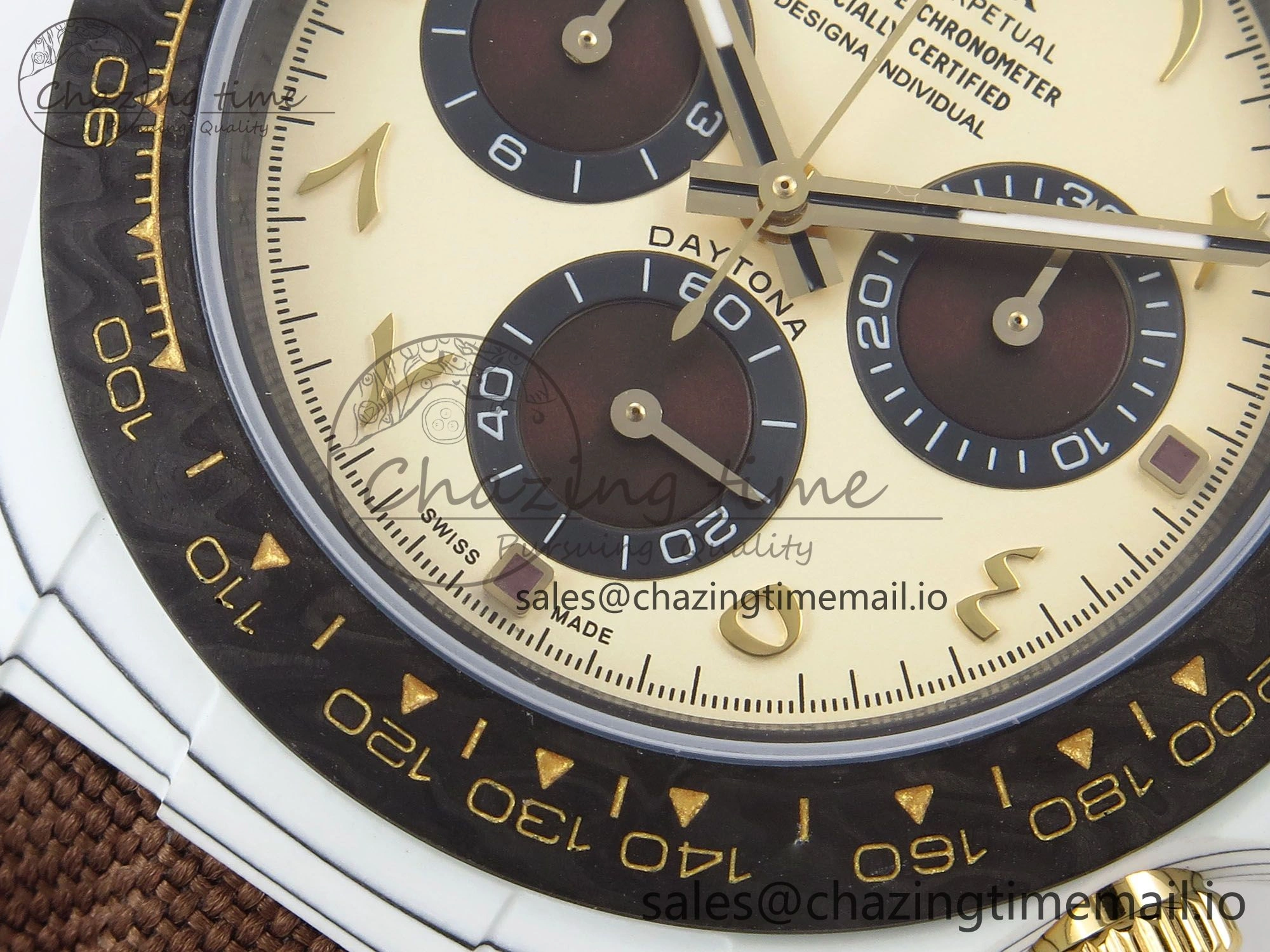 Daytona DIW “DESERT EAGLE”  White Carbon DIWF 1:1 Best Edition Cream Brown Dial on Brown Nylon Strap SH SportInspired 1074