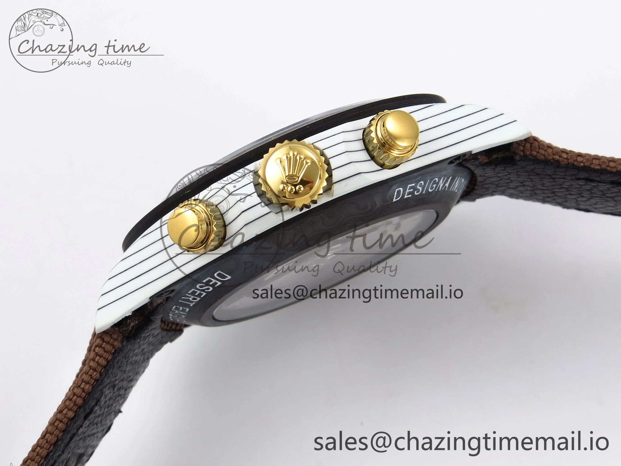 Daytona DIW “DESERT EAGLE”  White Carbon DIWF 1:1 Best Edition Cream Brown Dial on Brown Nylon Strap SH SportInspired 1074