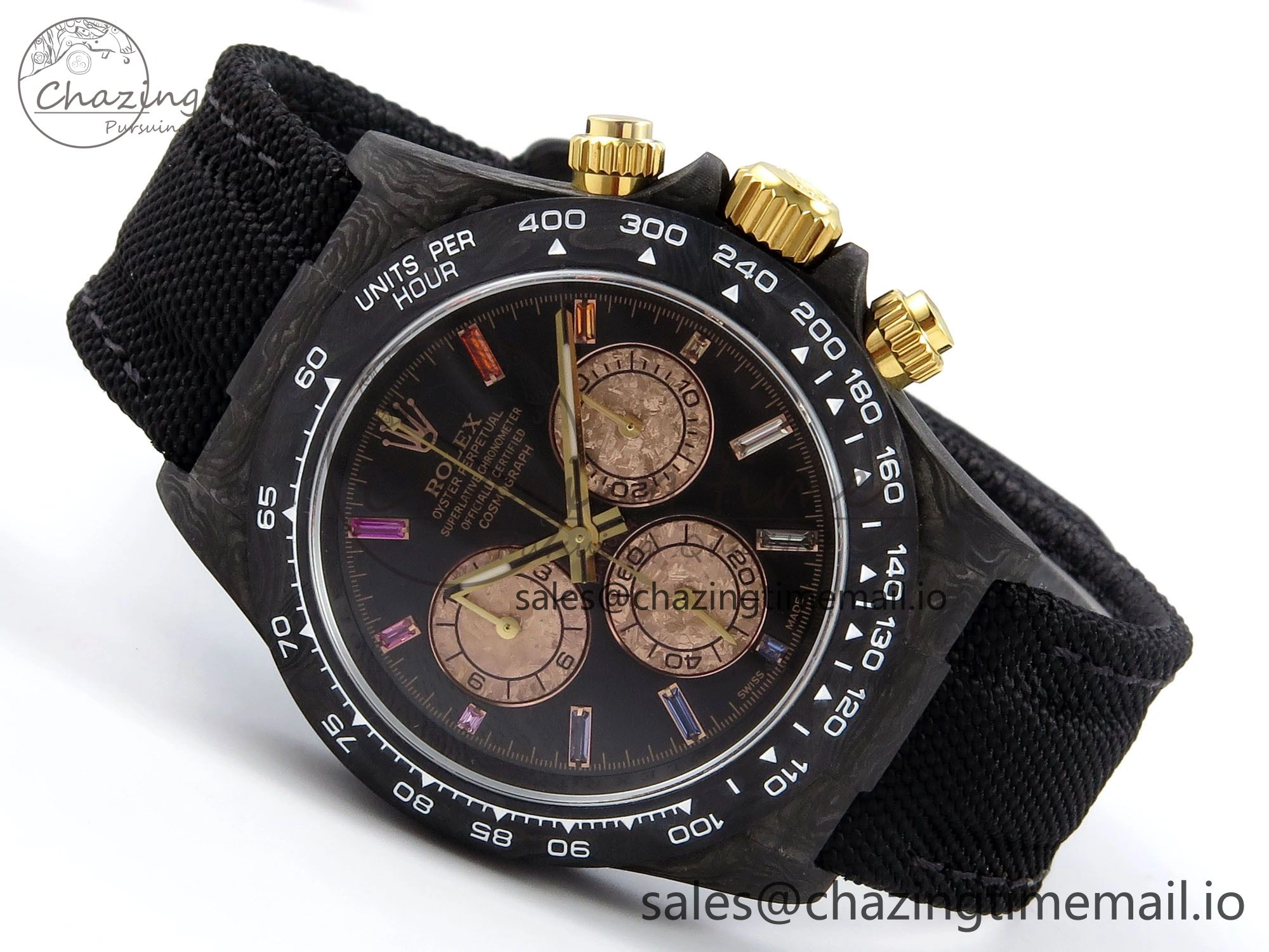 Daytona DIW Gray Carbon N6F Best Edition Black RG Rainbow Dial on Black Nylon Strap SA Sleek 1187