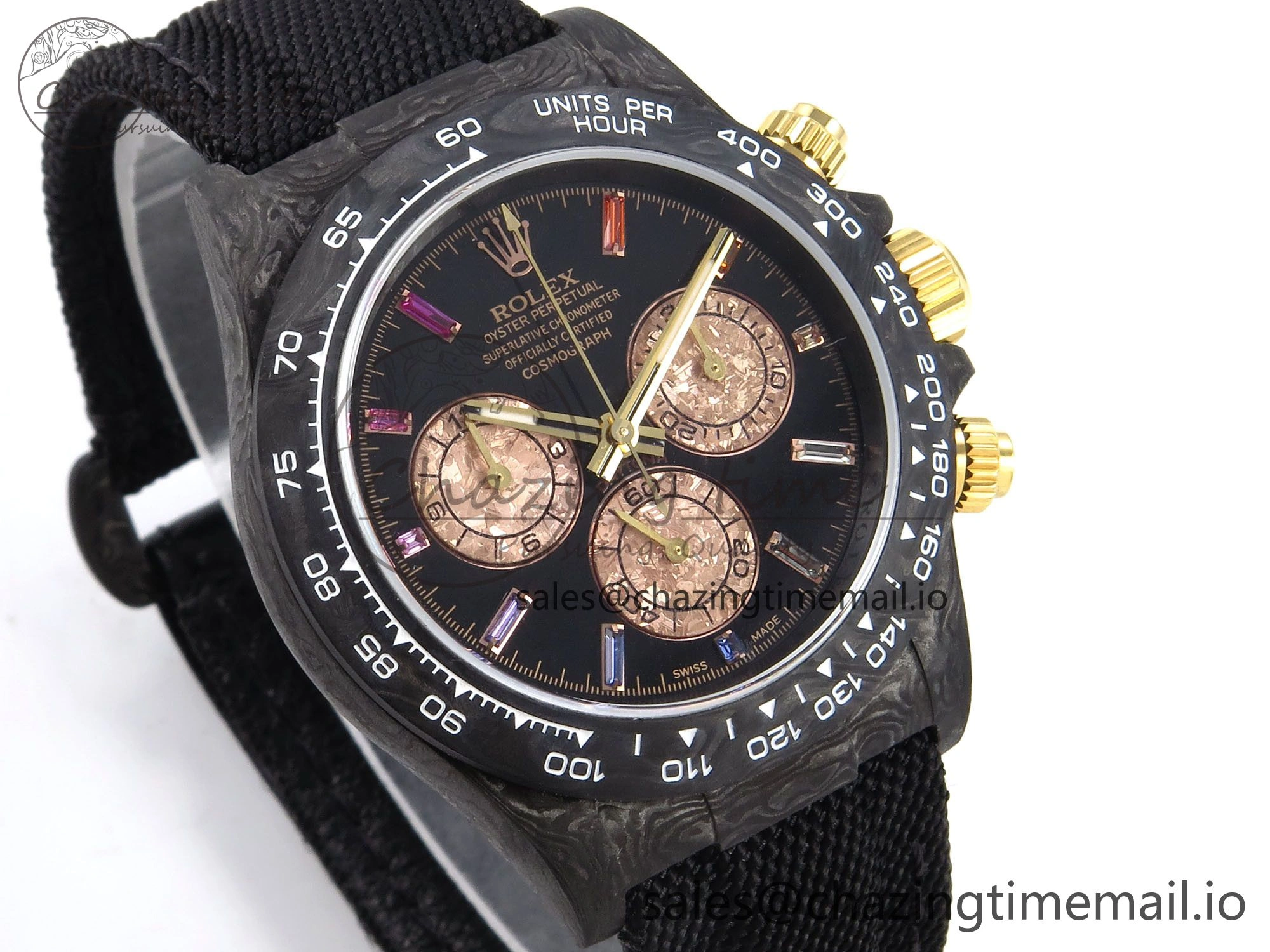 Daytona DIW Gray Carbon N6F Best Edition Black RG Rainbow Dial on Black Nylon Strap SA Sleek 1187