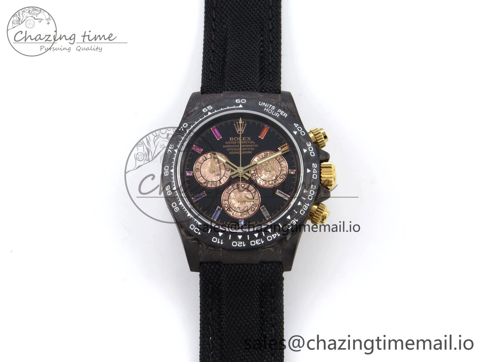 Daytona DIW Gray Carbon N6F Best Edition Black RG Rainbow Dial on Black Nylon Strap SA Sleek 1187