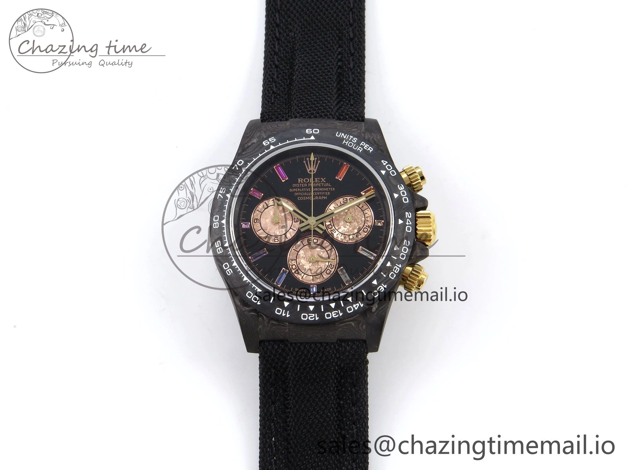 Daytona DIW Gray Carbon N6F Best Edition Black RG Rainbow Dial on Black Nylon Strap SA Sleek 1187