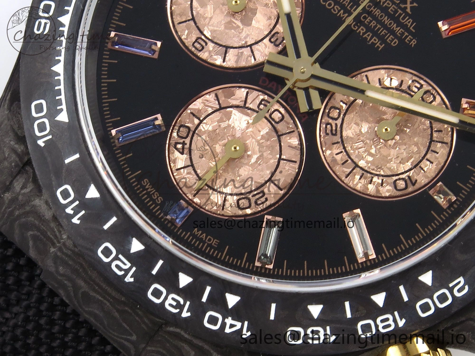 Daytona DIW Gray Carbon N6F Best Edition Black RG Rainbow Dial on Black Nylon Strap SA Sleek 1187