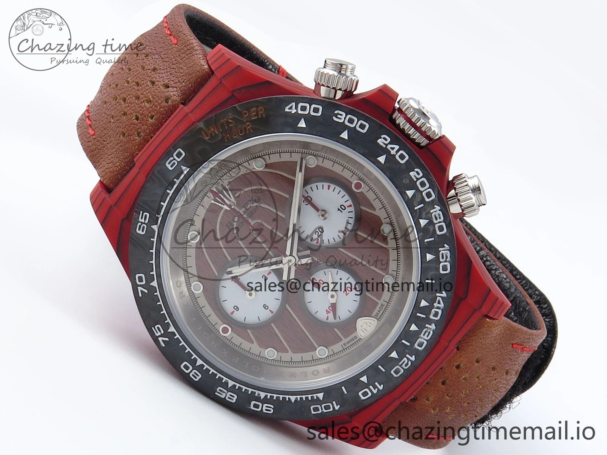 Daytona DIW Red Carbon DIWF Best Edition Brown White Dial on Brown Leather Strap DD Snug 459