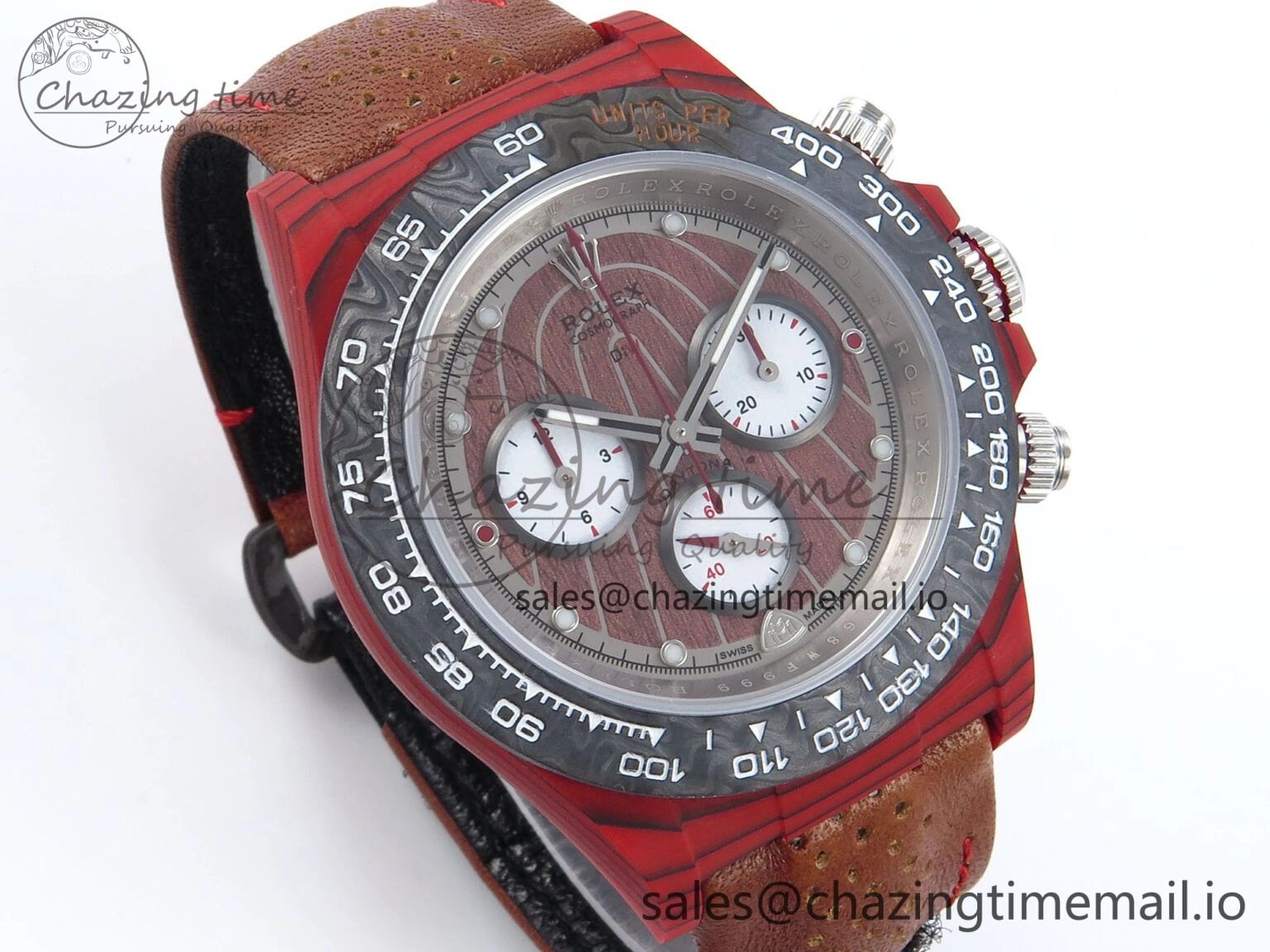 Daytona DIW Red Carbon DIWF Best Edition Brown White Dial on Brown Leather Strap DD Snug 459