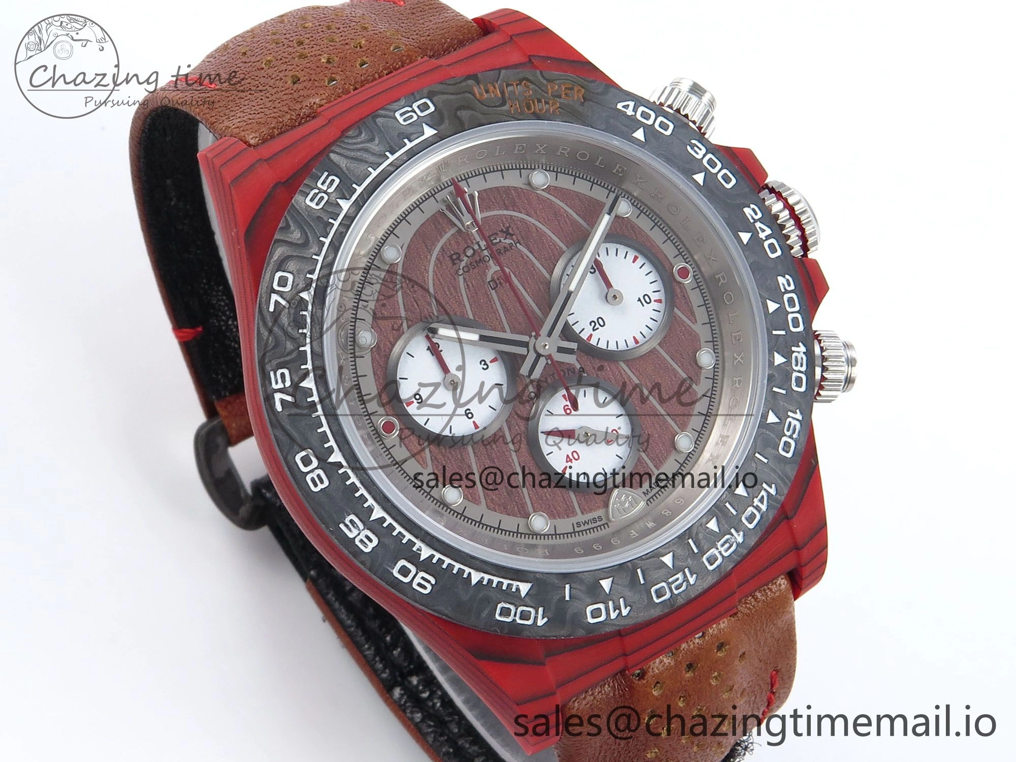 Daytona DIW Red Carbon DIWF Best Edition Brown White Dial on Brown Leather Strap DD Snug 459