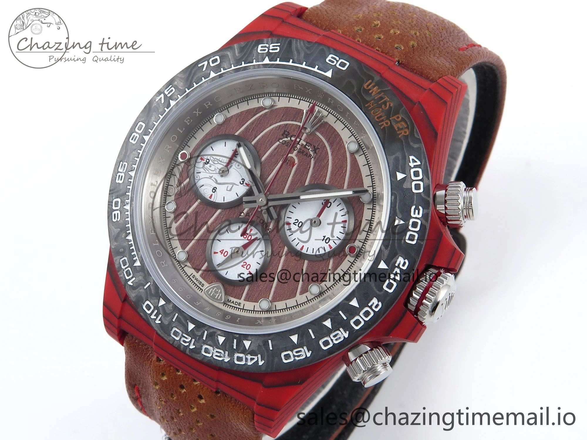 Daytona DIW Red Carbon DIWF Best Edition Brown White Dial on Brown Leather Strap DD Snug 459