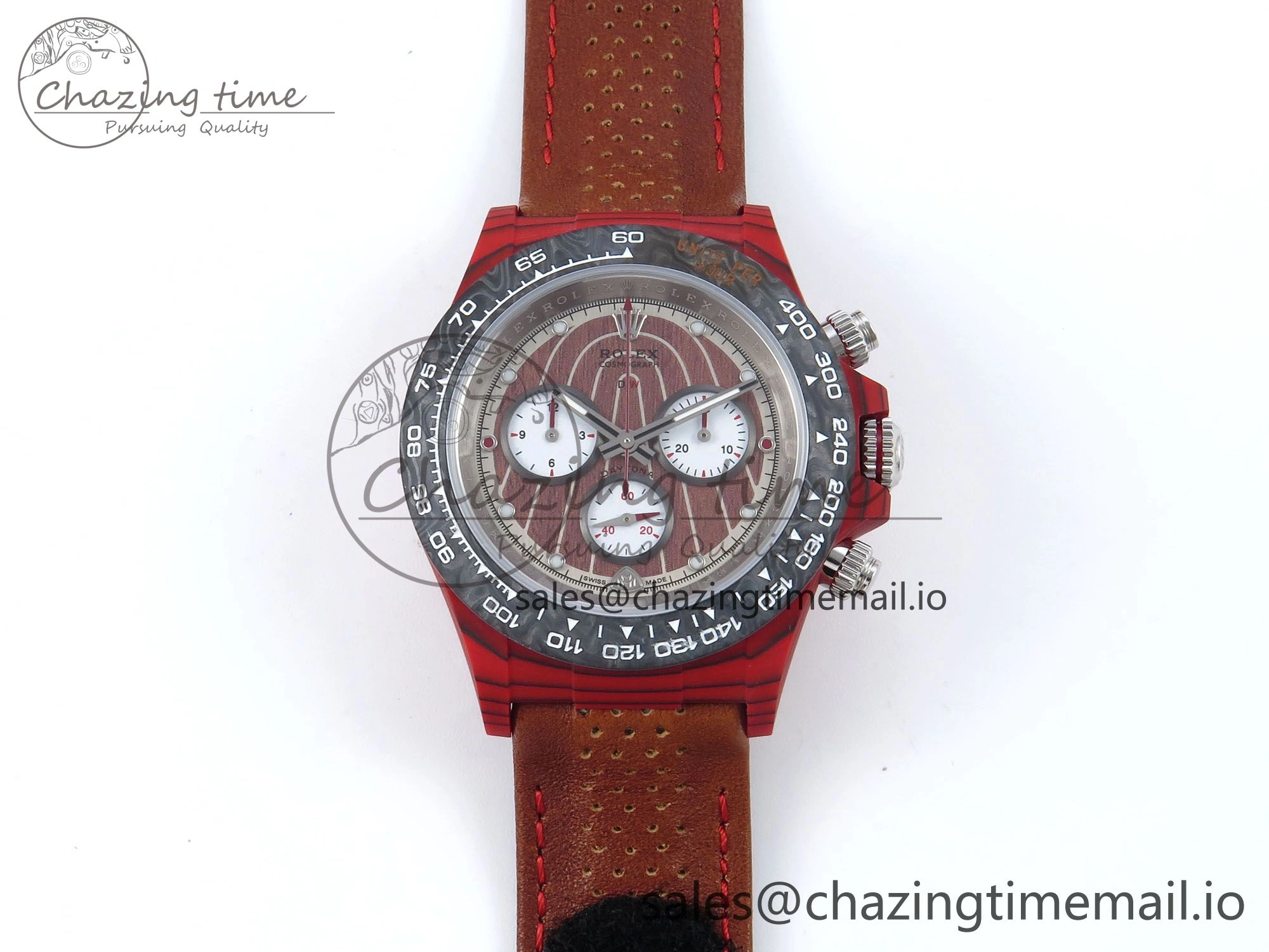 Daytona DIW Red Carbon DIWF Best Edition Brown White Dial on Brown Leather Strap DD Snug 459