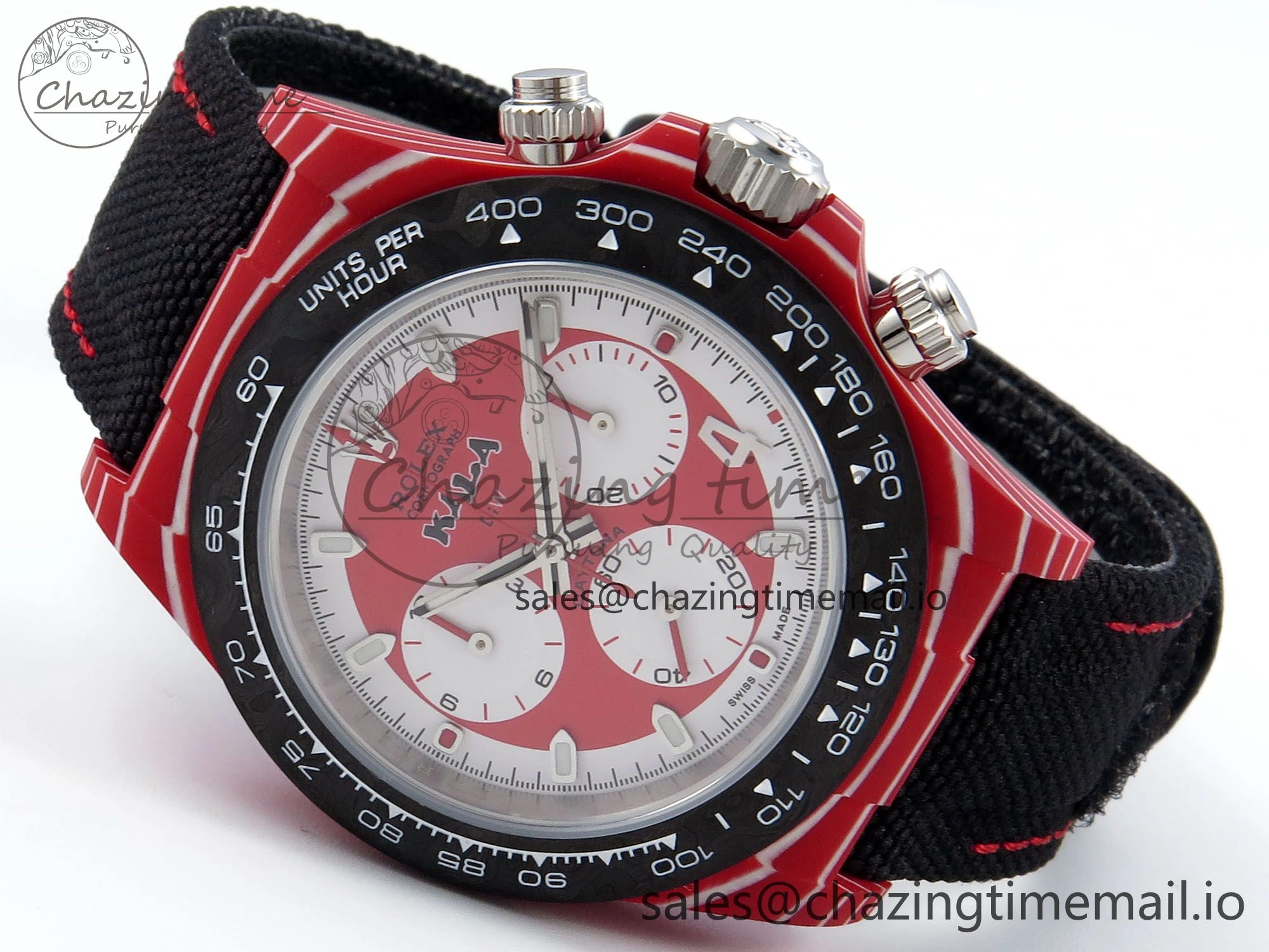 Daytona DIW Red Carbon KALA DIWF Best Edition Red White Dial on Black Nylon Strap SH Bold 744