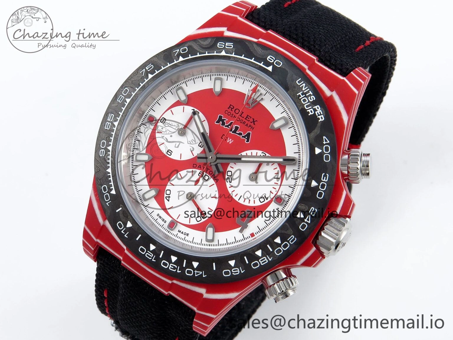 Daytona DIW Red Carbon KALA DIWF Best Edition Red White Dial on Black Nylon Strap SH Bold 744