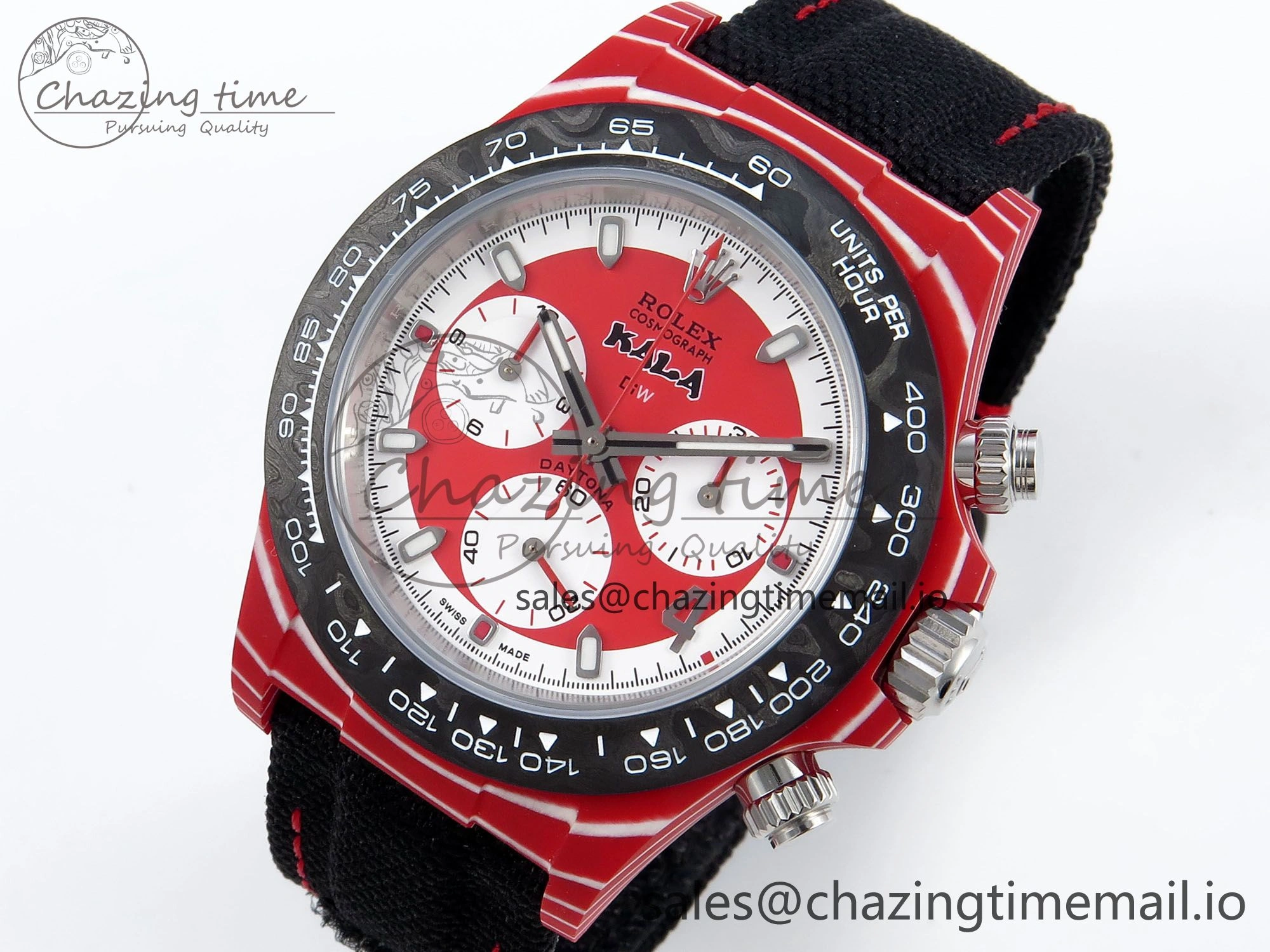 Daytona DIW Red Carbon KALA DIWF Best Edition Red White Dial on Black Nylon Strap SH Bold 744