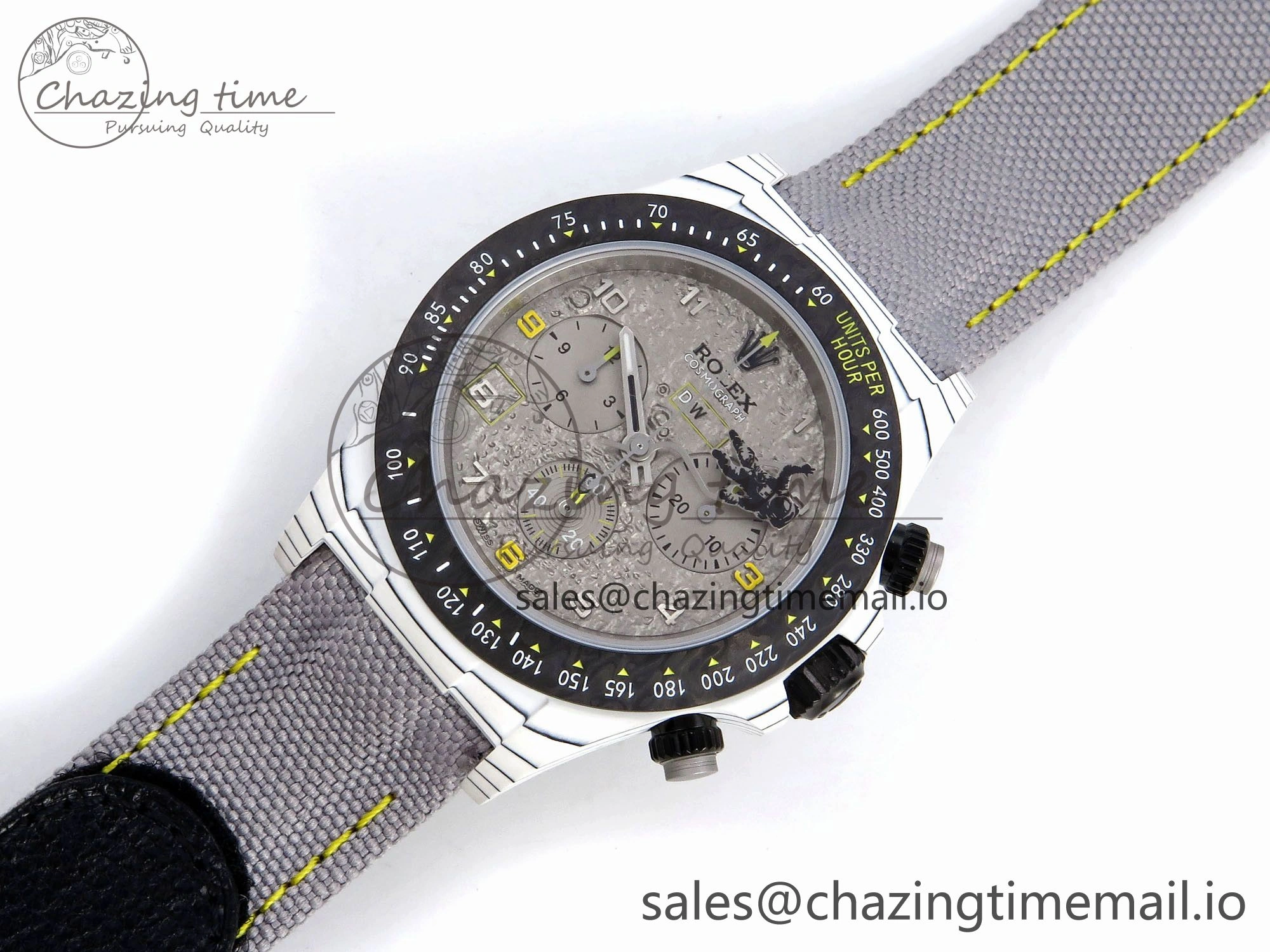 BestValue Daytona DIW Space Mission Gray Textured Dial on Gray Nylon Strap A4130 Clone 1279
