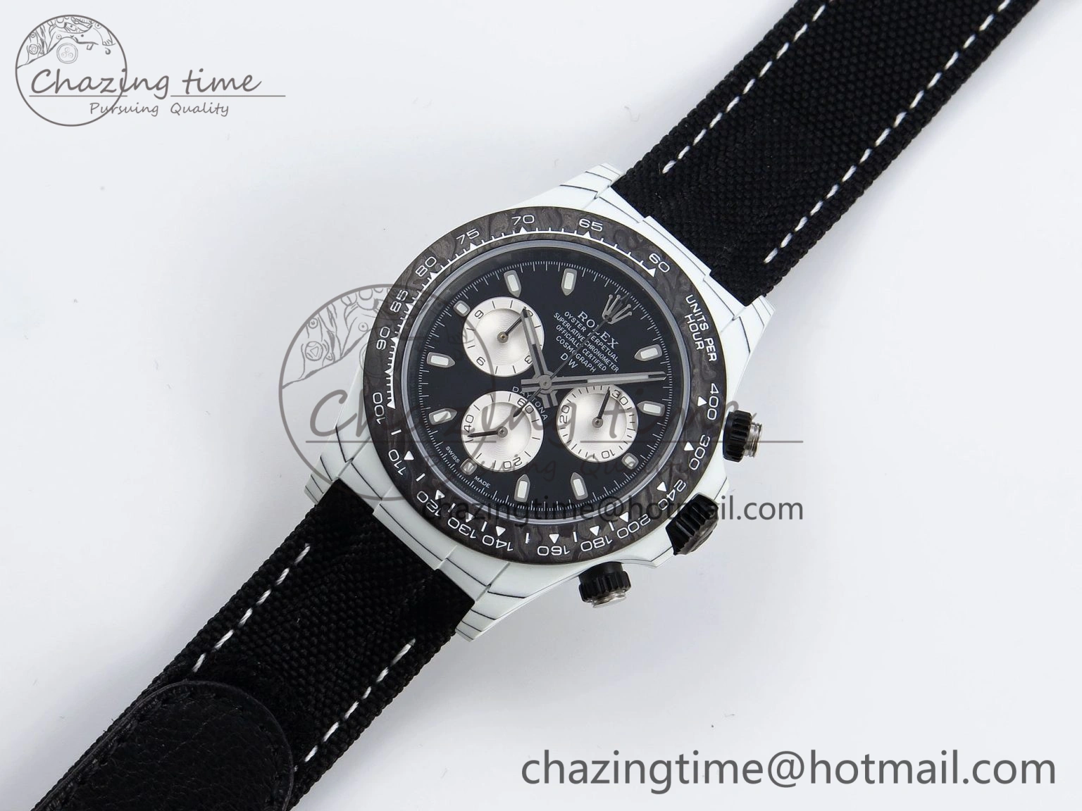 Daytona DIW White Carbon Case DIWF Edition Black White Dial on Black Nylon Strap A Seasonal 1843