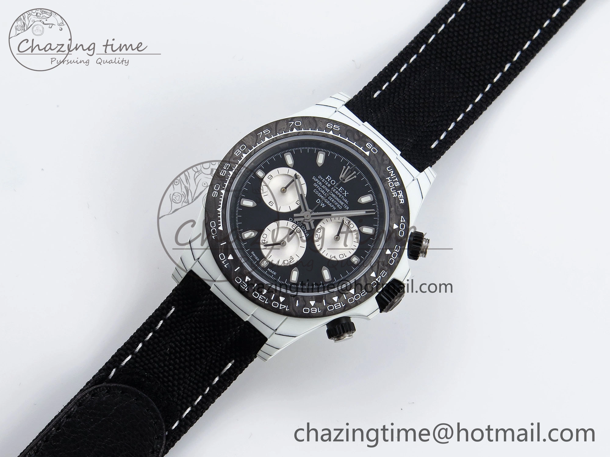 Daytona DIW White Carbon Case DIWF Edition Black White Dial on Black Nylon Strap A Seasonal 1843